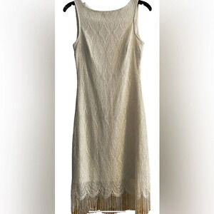Hourglass Brand Flapper Style Dress Crochet Fringe Champagne Color NWOT Fitted